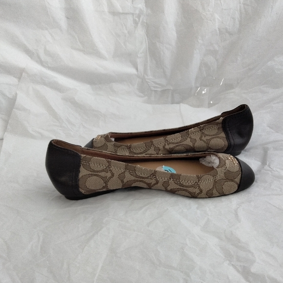 Coach Chelsea Outline Ballet Flats Size 6 Tan Brown Signature Monogram Leather - Picture 11 of 16